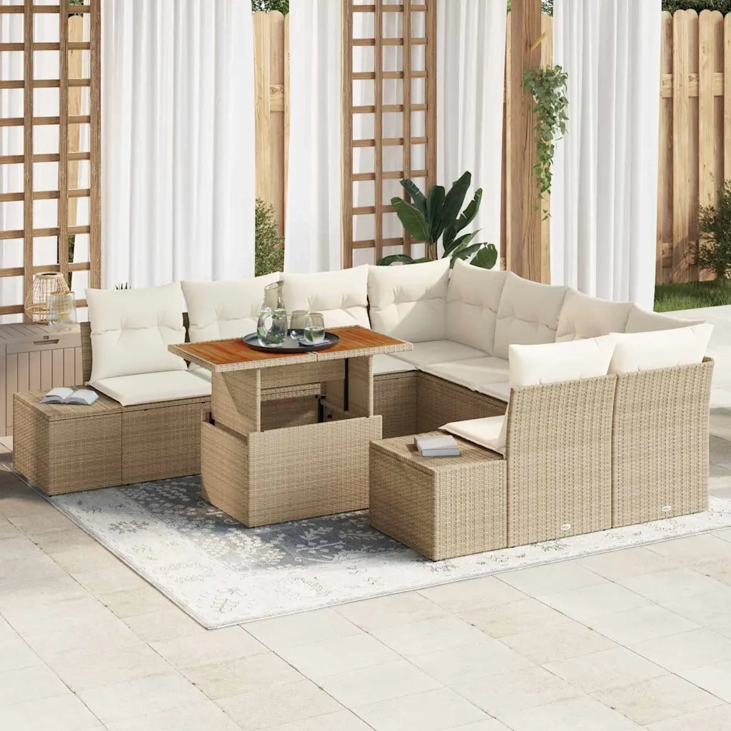 Set da Pranzo per Giardino con cuscino 9 pcs Beige e Crema