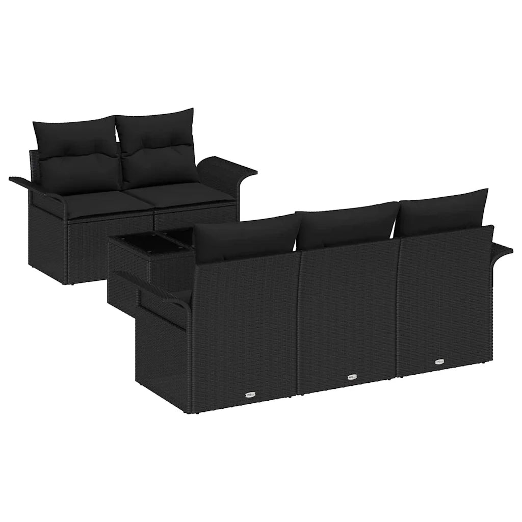 Set Divano da Giardino 6 pcs Nero Polyrattan, Acciaio e Vetro
