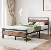 Letto in metallo e MDF con rete a doghe, contenitore sottoletto e testiera