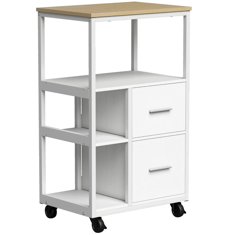 CARRELLO DA CUCINA 53x37x89 cm Bianco con 2 Cassetti e Ripiano Aperto