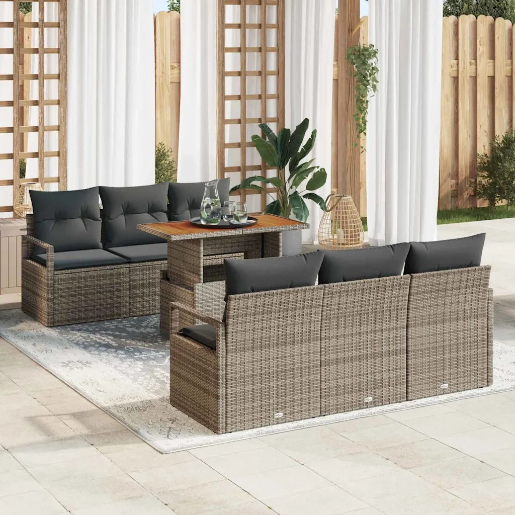 Set Divano da Giardino 7 pcs Grigio Poly Rattan