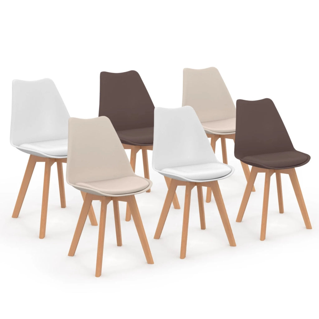 IDMarket - Set di 6 sedie scandinave SARA, mix di colori tortora, beige e bianco