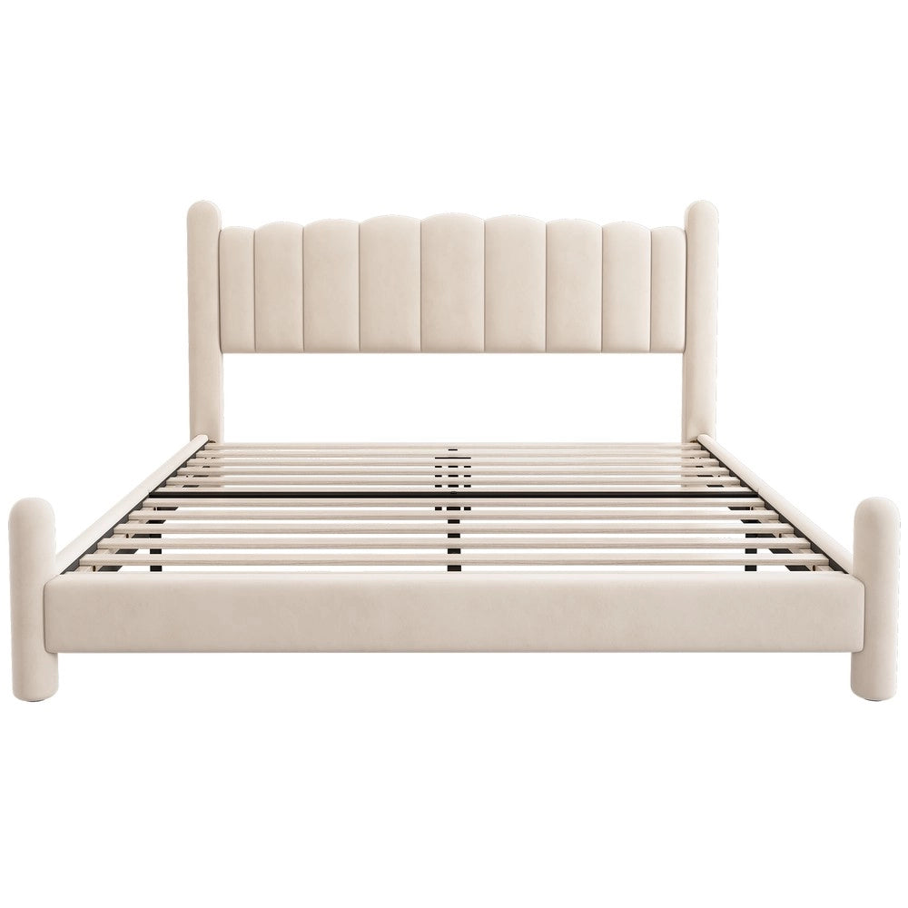 Letto Imbottito con Testiera ¨C MINIMAL ¨C Velluto Beige 160x200