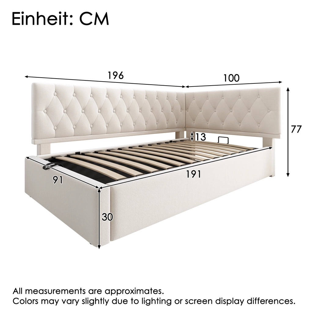 Divano letto singolo 90x190 cm beige con contenitore