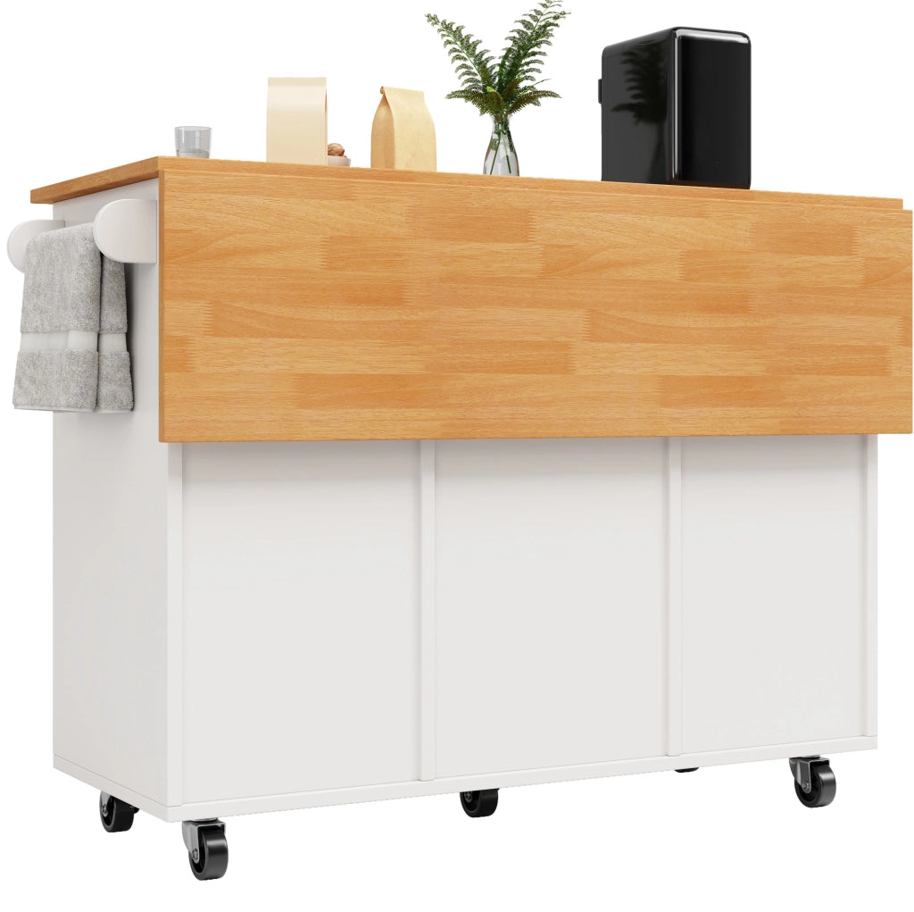 Isola da Cucina Mobile con Piano Ribaltabile 122 x 74.5 x 91.5 cm Bianca - per Cucina e Sala da Pranzo