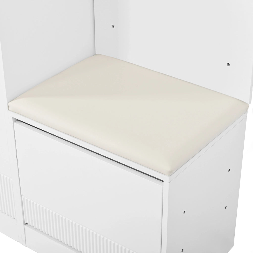 Guardaroba da ingresso 105x38x190 cm con scarpiera, specchio e LED in MDF bianco