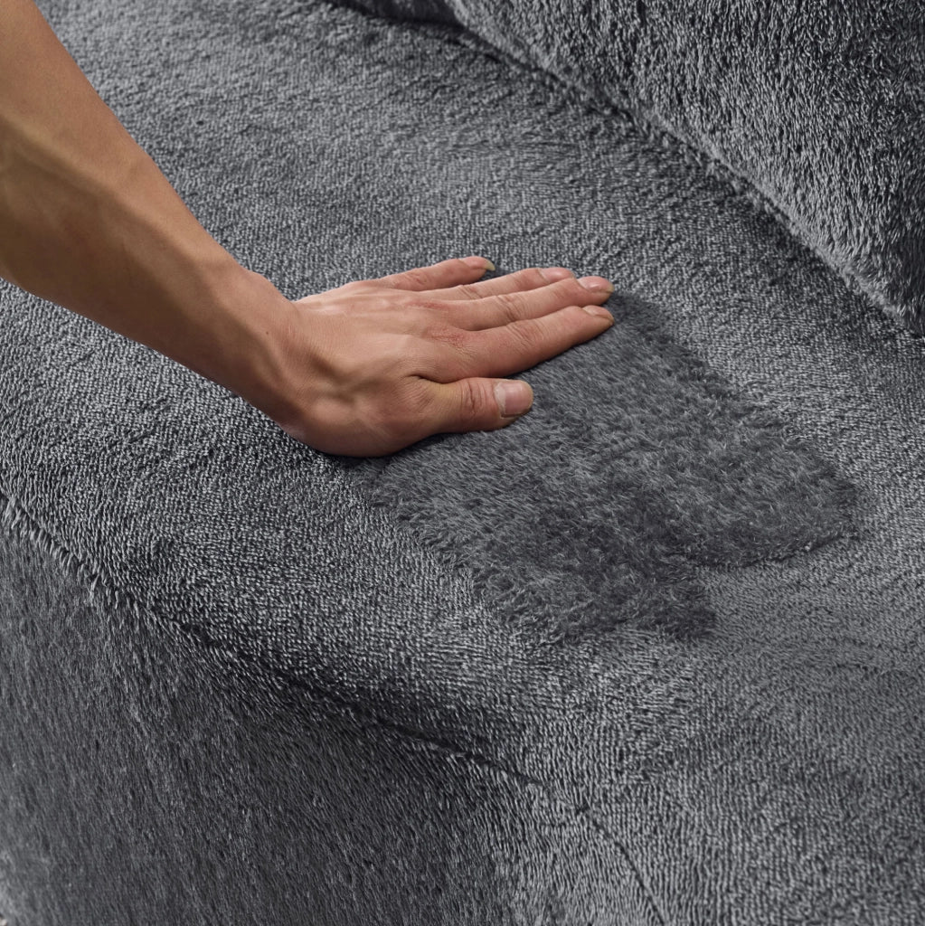 Divano letto moderno blu-grigio in flanella con schiuma ad alta densità e 4 cuscini, senza montaggio, per soggiorno e camera degli ospiti