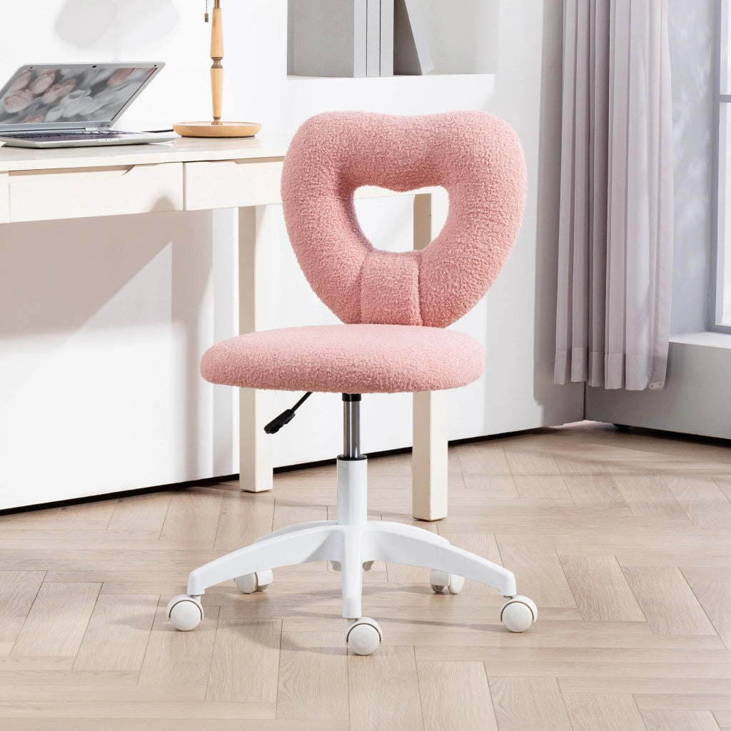 Sedia da ufficio rosa 56 x 45 x 78-88 cm in poliestere, girevole con schienale a cuore