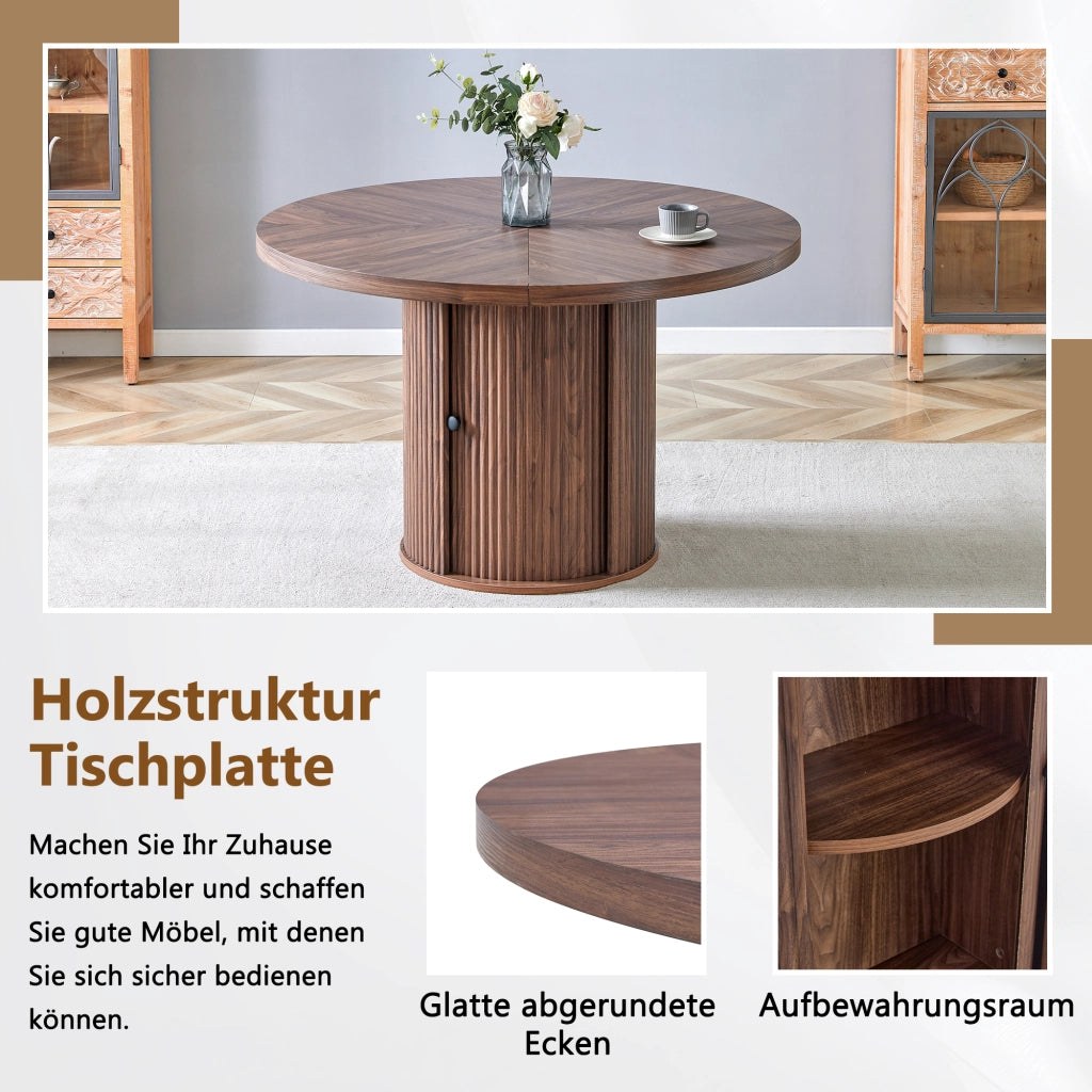 Tavolo da pranzo rotondo con vano contenitore, per 4-6 persone, in MDF, noce, 115 × 115 × 74 cm