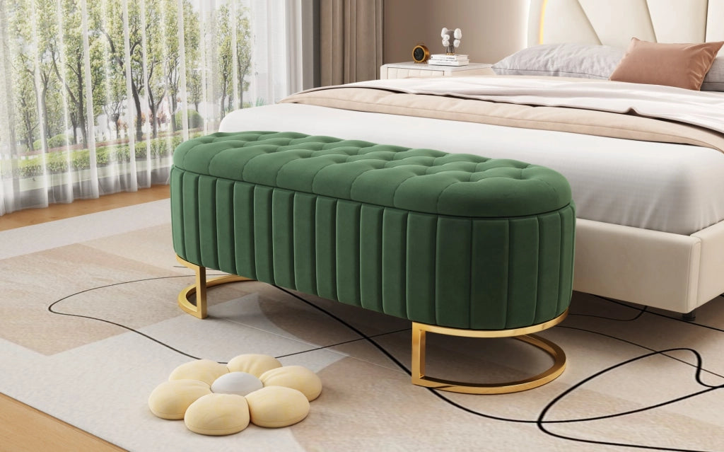 Panca Contenitore in Velluto Verde con Seduta Imbottita 120x40 cm