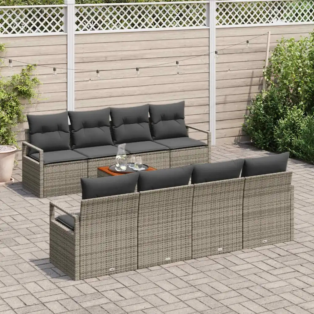 Set Divano da Giardino con cuscino 9 pcs Grigio polyrattan