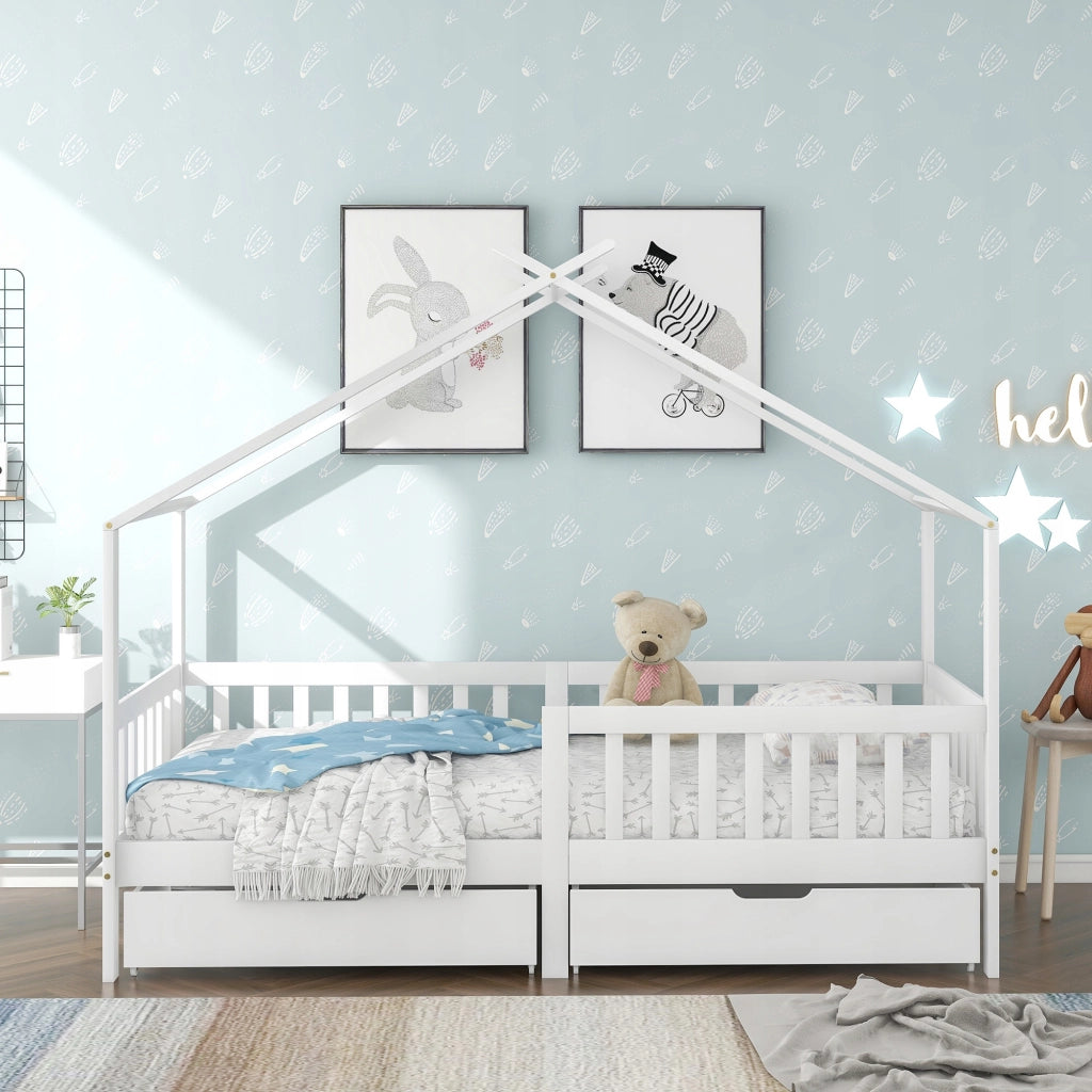 Letto singolo per bambini - Xylo - 200x90 - Bianco - Con 2 cassetti
