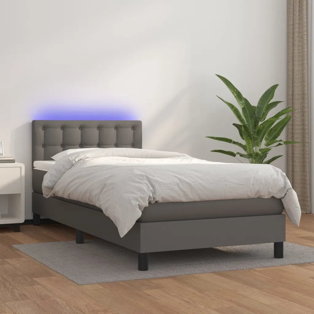 Giroletto Molle con Materasso e LED-Struttura Letto Grigio 90x190cm Similpelle 186931