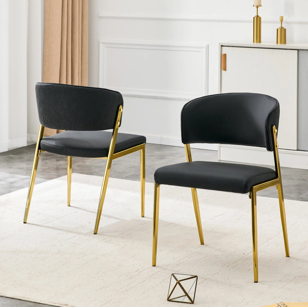 Set 2 sedie da pranzo imbottite in PU nero con struttura in metallo HOMVRA