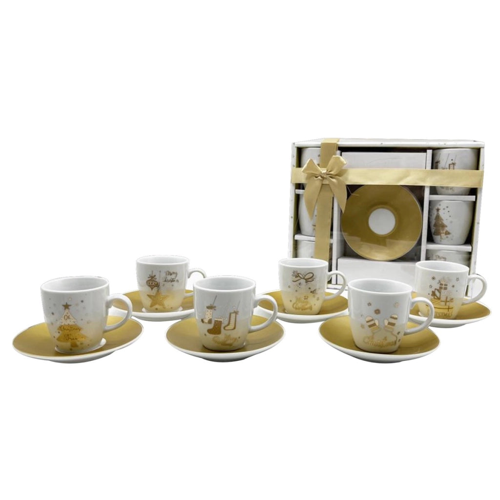 MA MAISON SET 6 TAZZINE CON PIATTINO BIANCHE E ORO CON ALBERO DI NATALE IDEA REGALO
