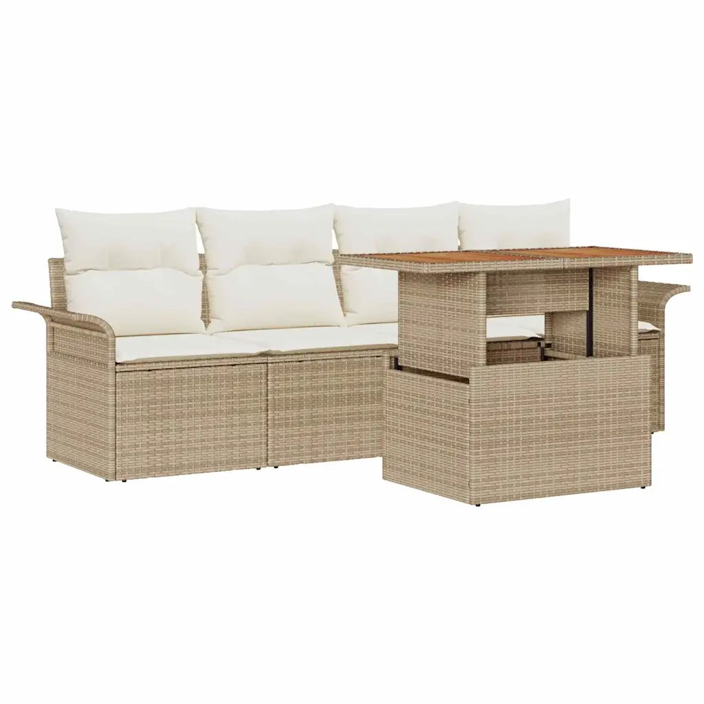 Set Divano da Giardino 5 pcs Beige Poly Rattan