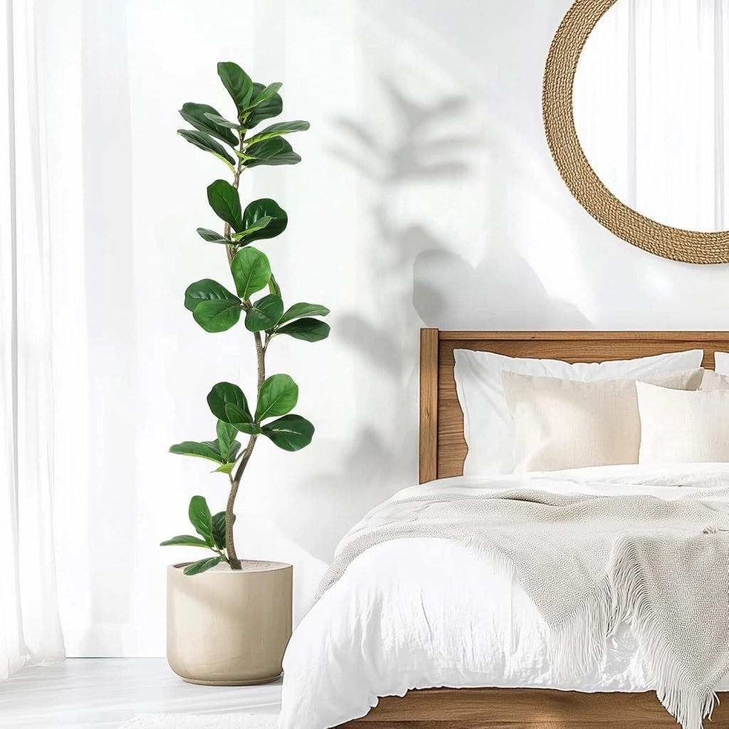 Ficus Lyrata Artificiale in Seta 150 cm con Elegante Vaso Bianco da Pavimento