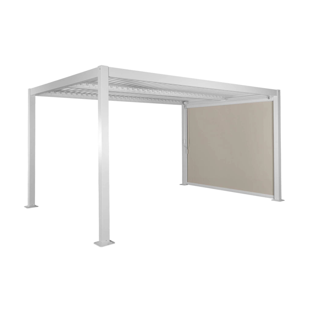 Pergola bioclimatica 3x4m in alluminio e acciaio  + tenda 3m, bianco