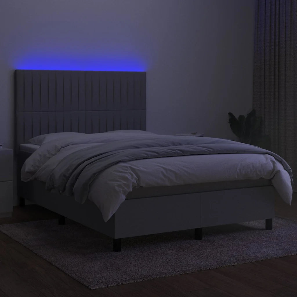 Letto a Molle Materasso e LED Grigio Chiaro 140x190 cm Tessuto 3135029