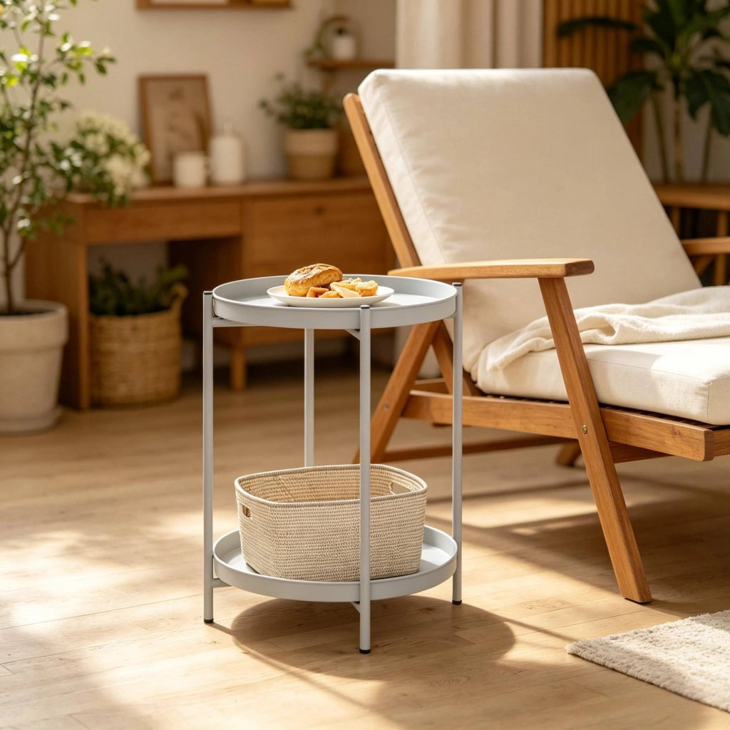 Tavolino rotondo multifunzione in metallo 44x44x53 cm, portata 20 kg, stile moderno