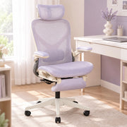 SEDIA DA UFFICIO Pieghevole in Rete Viola con Poggiatesta 3D e Supporto Lombare