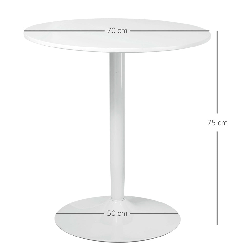Tavolo da pranzo rotondo ?70x75 cm con base in acciaio e piano in MDF bianco
