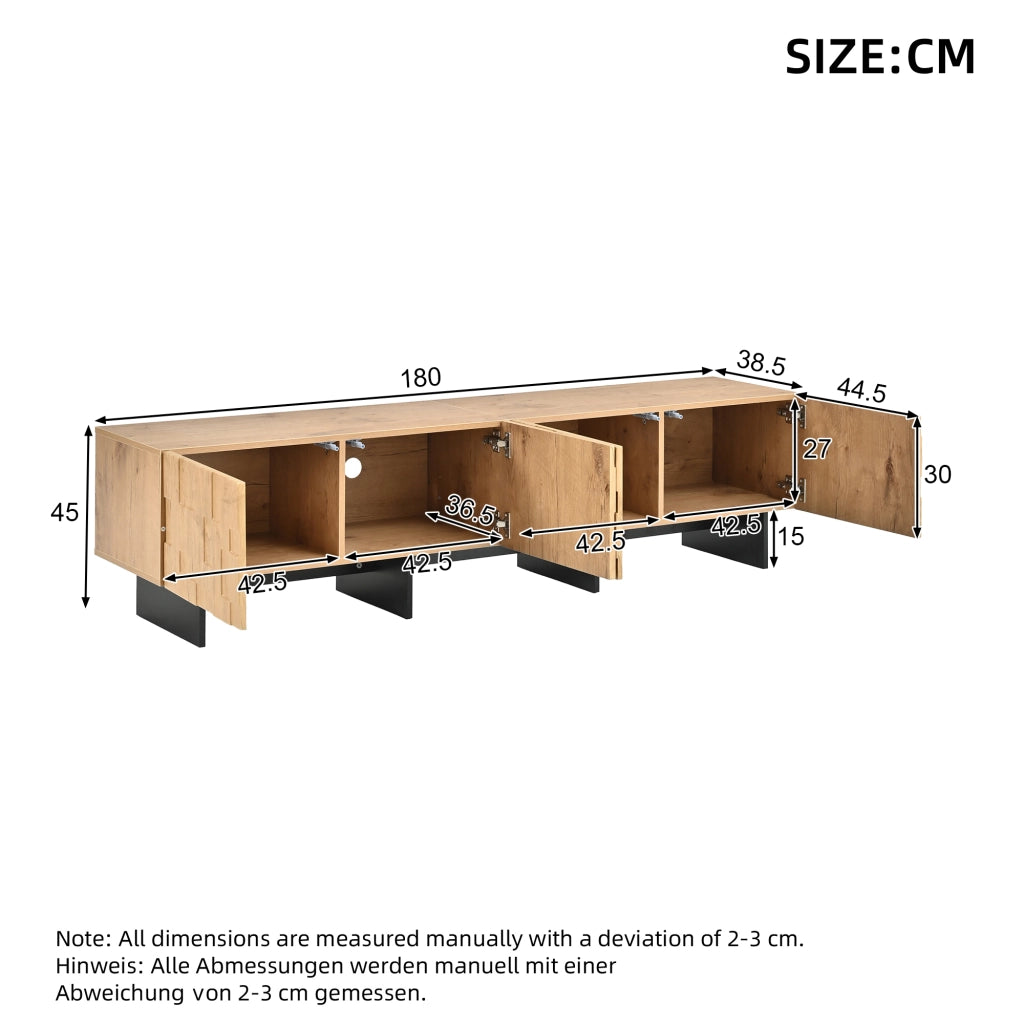 Mobile TV 4 ante push to open in MDF e truciolare effetto legno naturale per TV fino a 75 pollici 180 × 38.5 × 45 cm