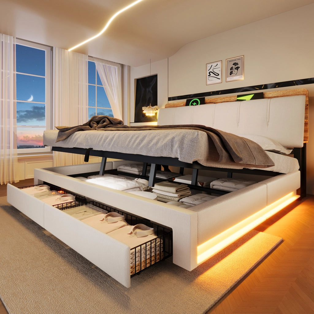 letto imbottito lino beige 180x200 cm