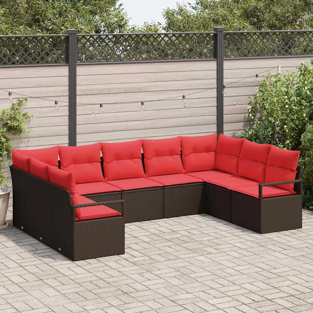 Set Divano da Giardino 9 pcs Marrone e Rosso polyrattan 3355213