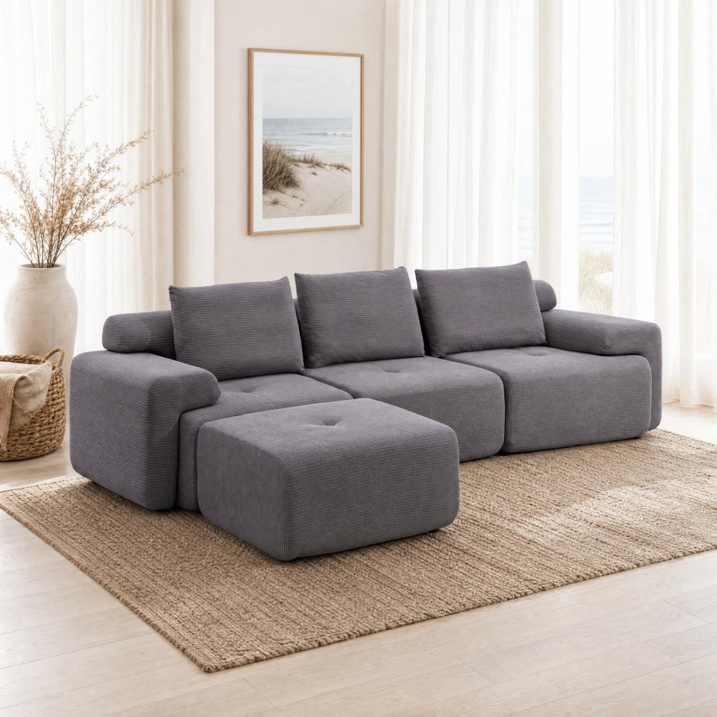 Divano angolare modulare senza struttura 305 cm in tessuto grigio scuro