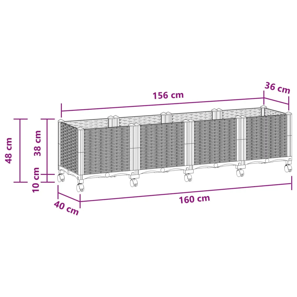Vaso da Giardino con Ruote Grigio Chiaro 160 x 40 x 48 cm PP 3423136