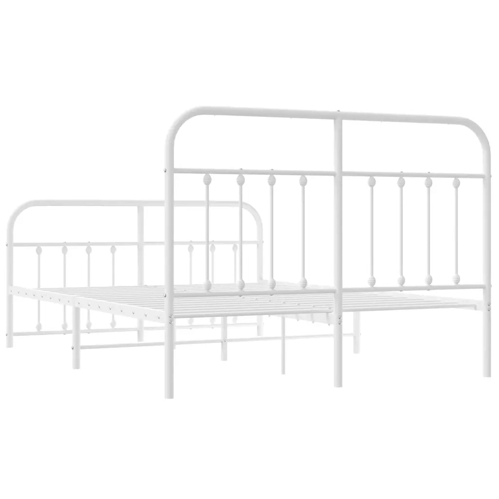 Letto matrimoniale | Letto per adulti | Giroletto con Testiera e Pediera Metallo Bianco 135x190 cm
