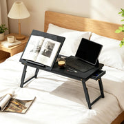 Tavolino portatile per letto regolabile e pieghevole in bambù e MDF nero HOMVRA