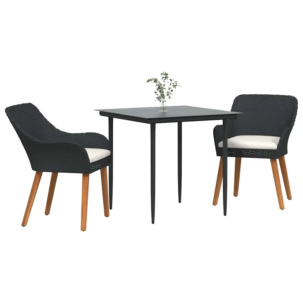 Set da Pranzo per Giardino con cuscino 3 pcs Nero polyrattan 3261663