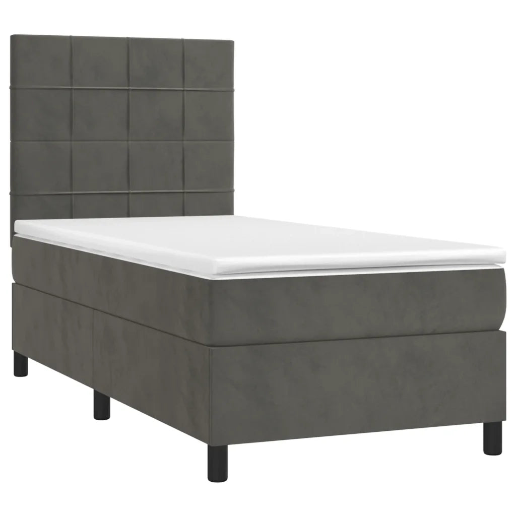 Letto a Molle con Materasso e LED Grigio Scuro 90x200cm Velluto 3136102