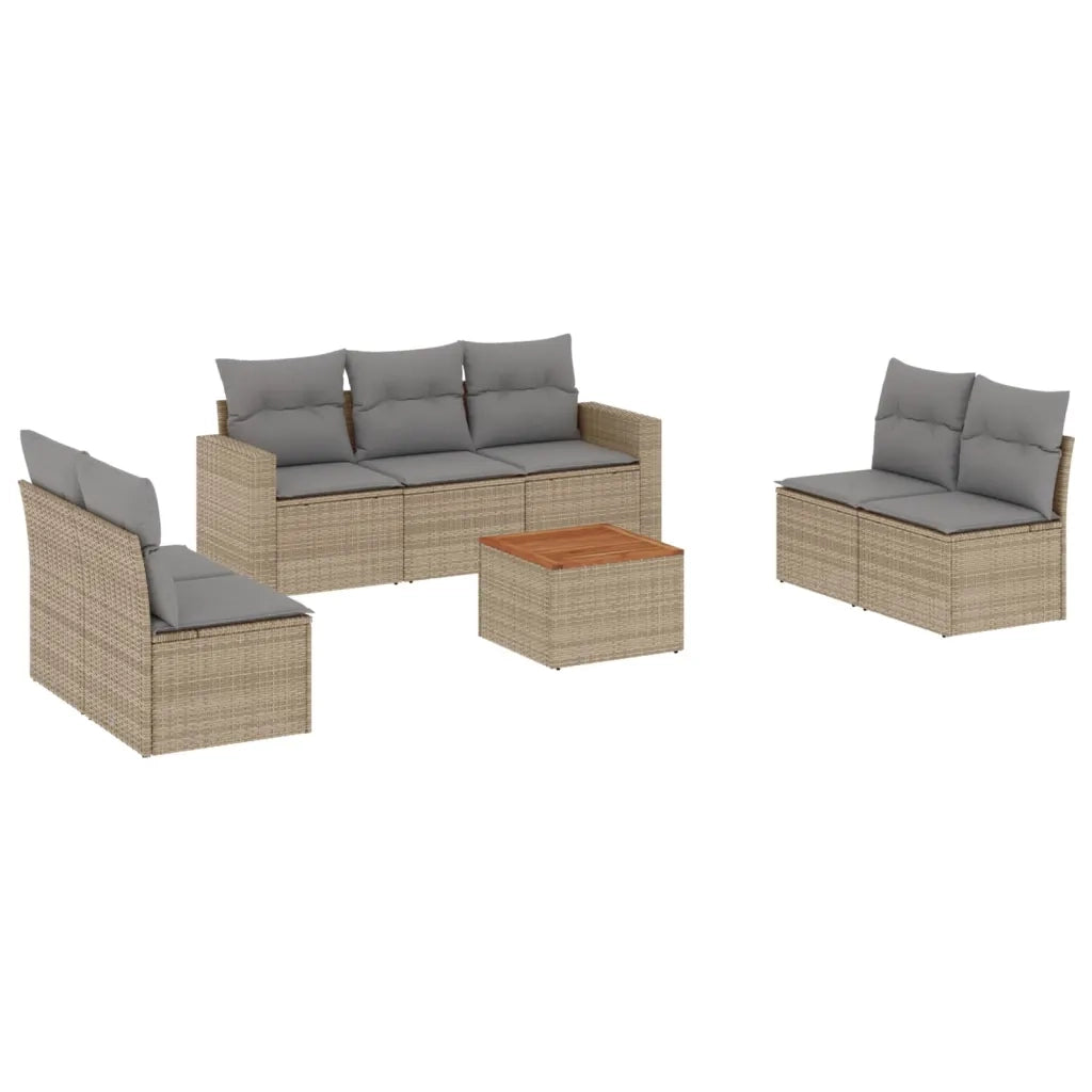 Set Divano da Giardino 8 pz con Cuscini Beige in Polyrattan