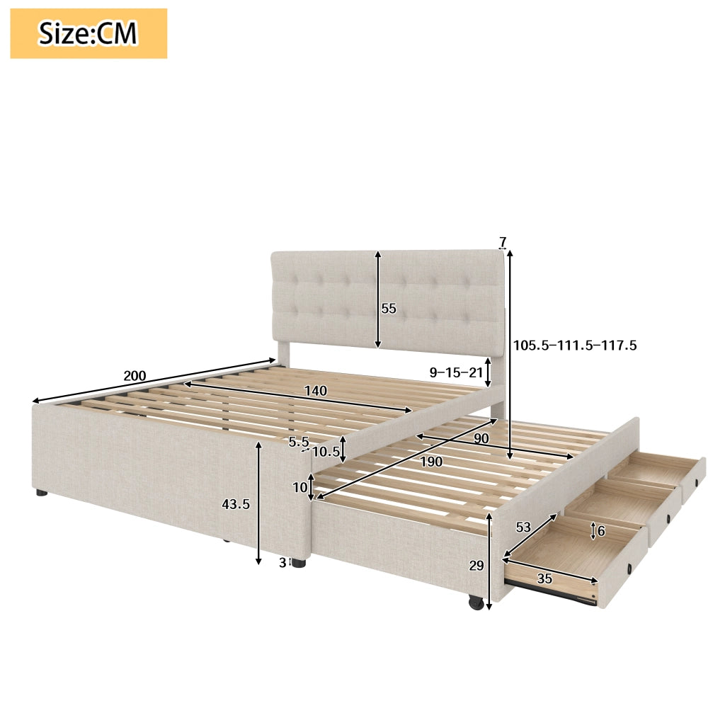 letto imbottito lino beige 140 x 200 cm