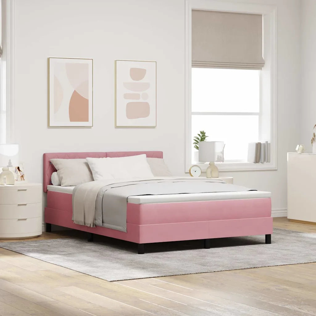 Letto a Sorgente LED con materasso Rosa 140 x 200 cm Velluto
