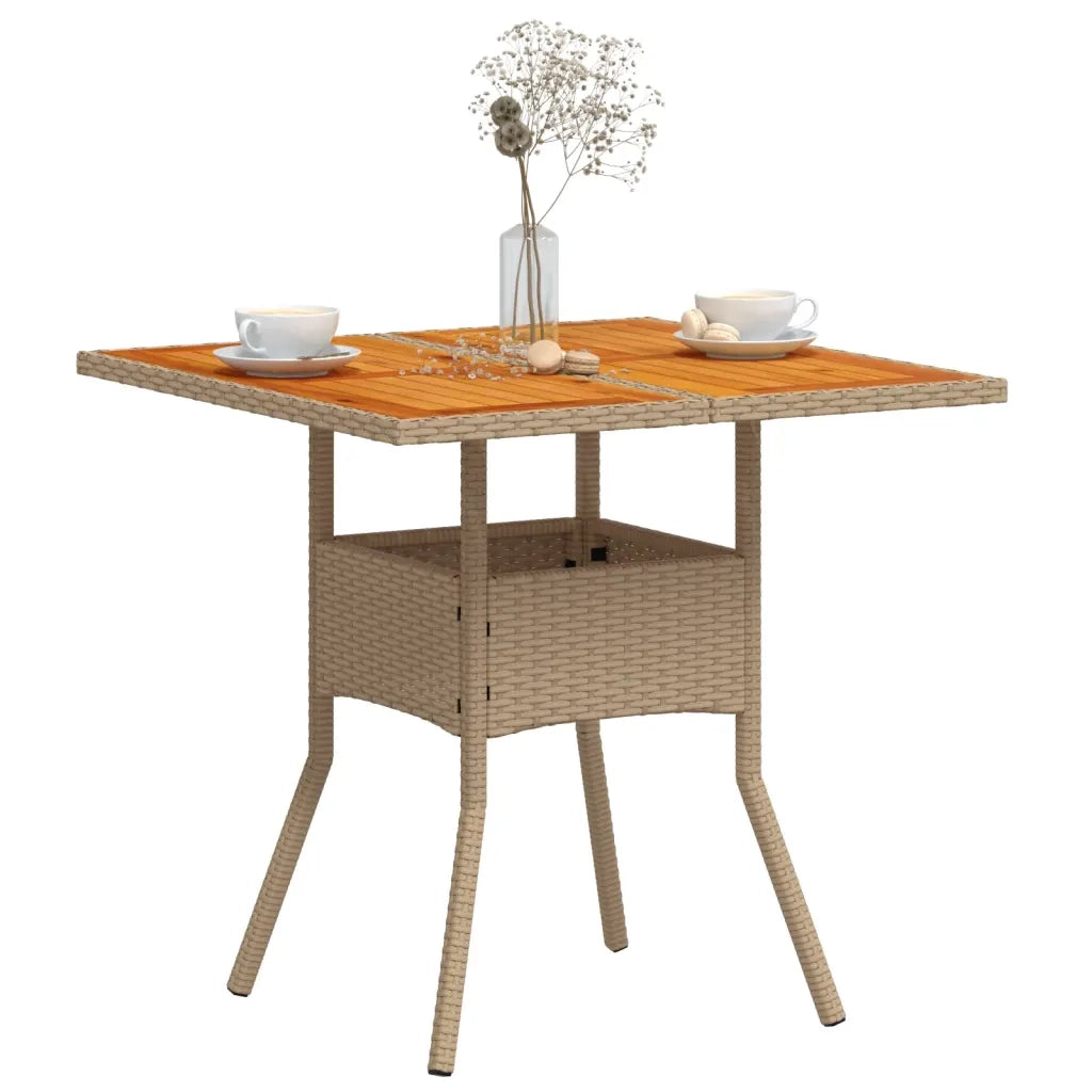 Tavolo da Giardino Beige 80x80x75 cm Polyrattan e Legno Acacia 368133