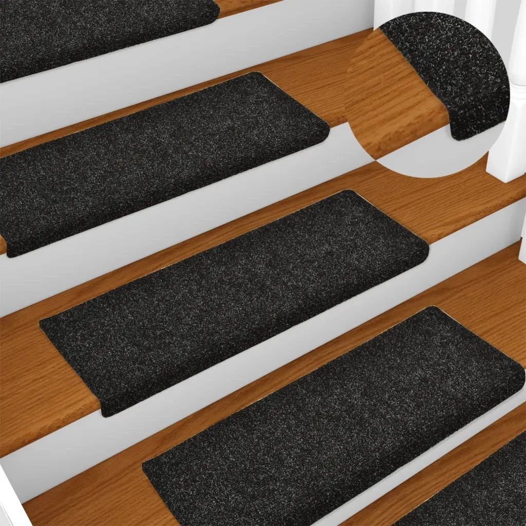 Tappetini per scale autoadesivi 15 pz | Gradini per Scale 65x21x4 cm neri bordo rettangolare