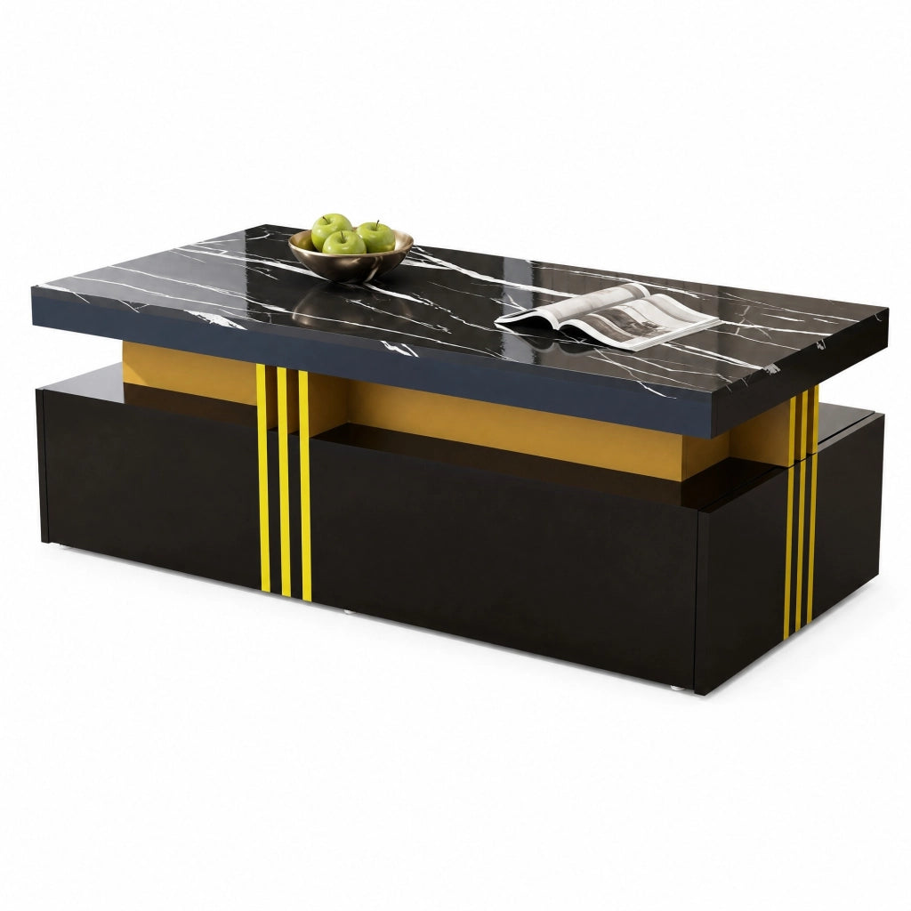 Tavolino da caffè nero 100x50 cm con 2 cassetti