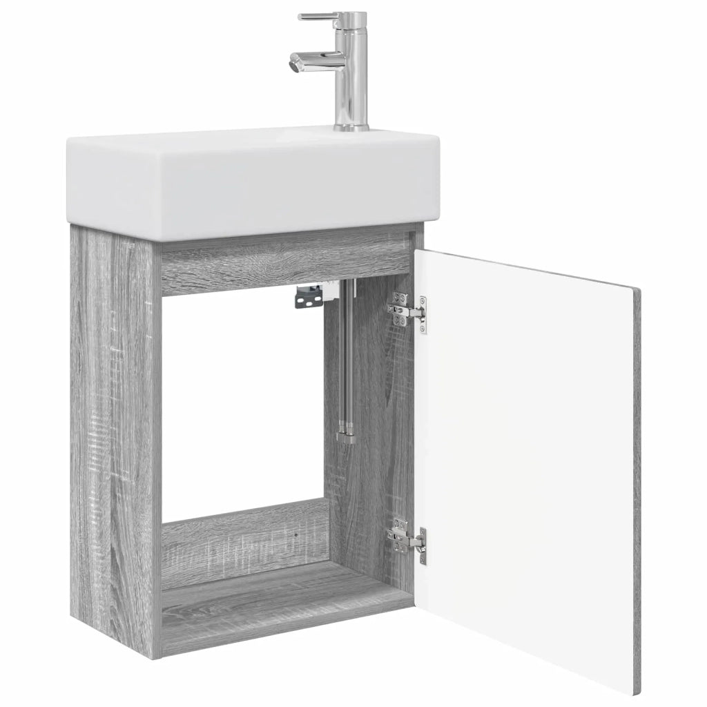 Mobile Bagno | Armadio da bagno con rubinetto Sonoma grigio 45,5 x 22,5 x 84 cm