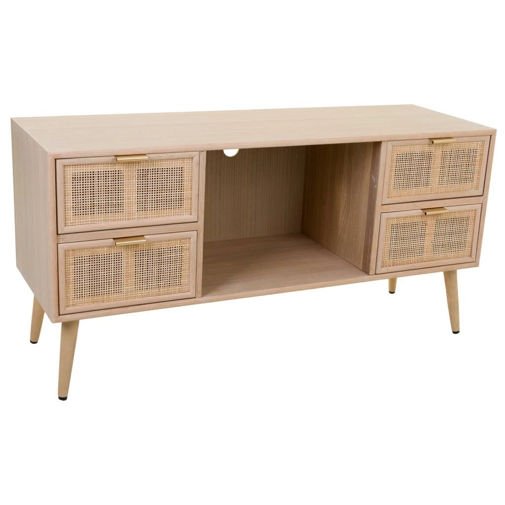 Mobile basso in MDF e rete, marrone, 120x42x60 cm
