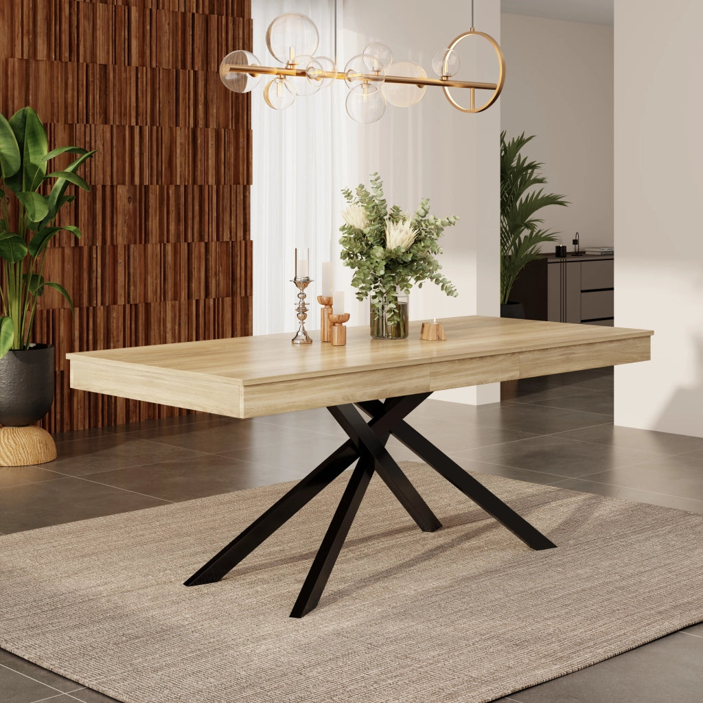 Tavolo da Pranzo Allungabile ¨C MINIMAL ¨C Rovere, Piano Rettangolare, Gambe in Metallo, 140/180x80 cm