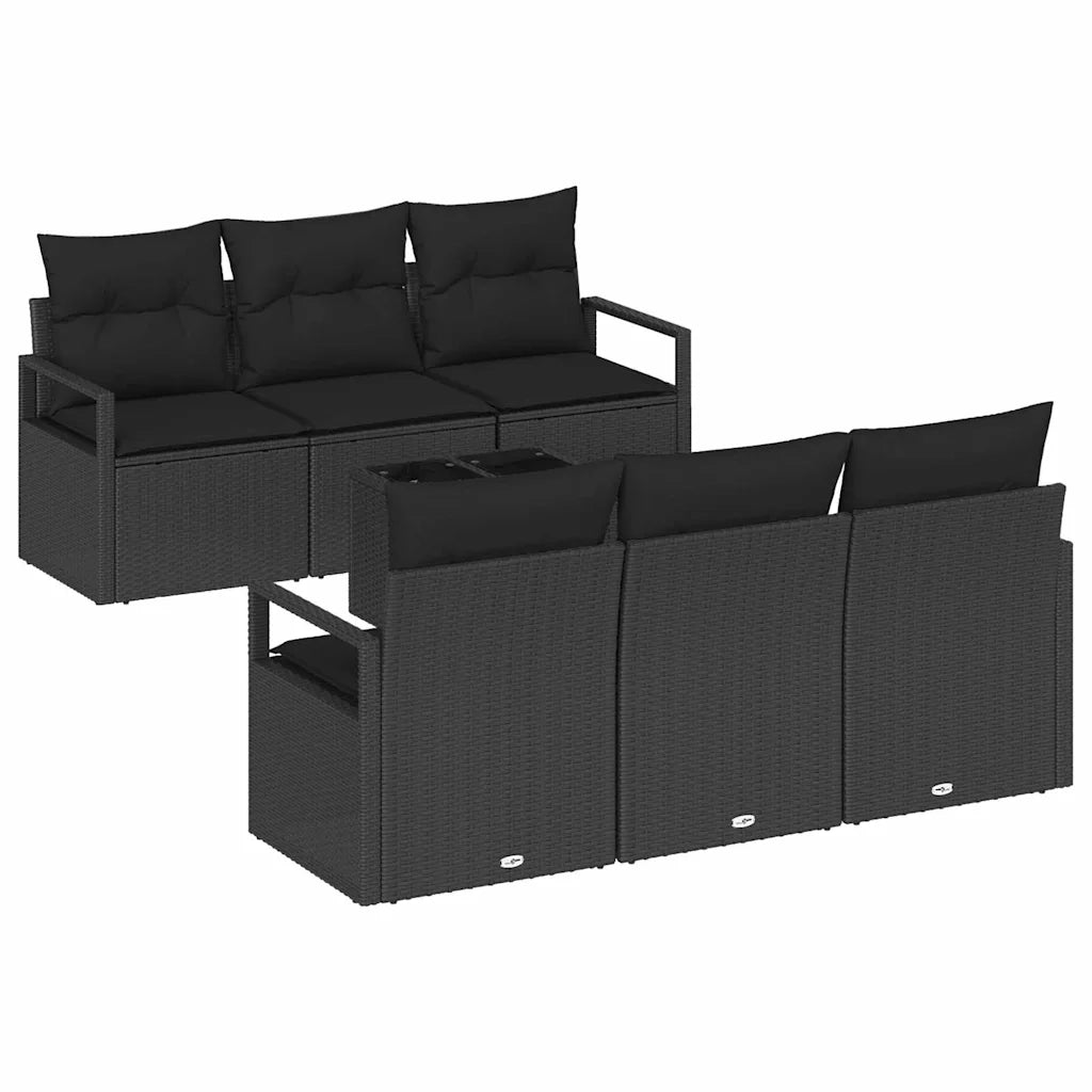 Set Divano da Giardino con cuscino 7 pcs Nero polyrattan