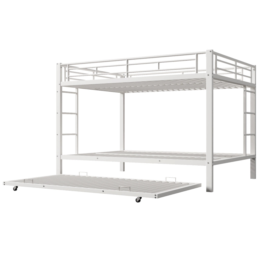 Letto a castello in metallo bianco 140x200 cm con letto estraibile e sponde alte