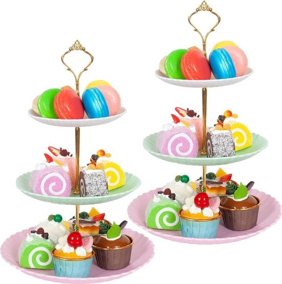 Stand per dolce per festa da 3 piani - Set di 2 - Stand per torta da 3 livelli per festa di compleanno e matrimonio (Ronde)