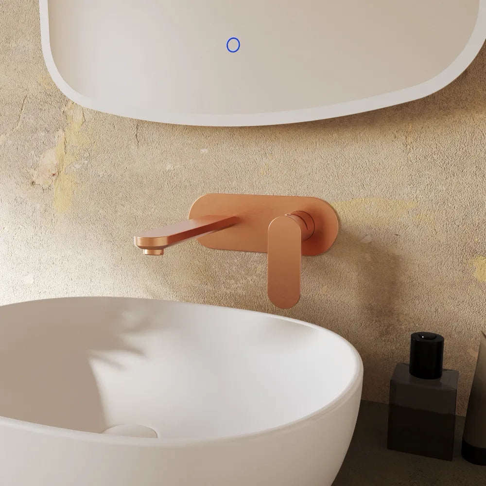 Set miscelatori lavabo ad incasso placca stondata bidet miscelatore doccia con deviatore rame spazzolato | Margot