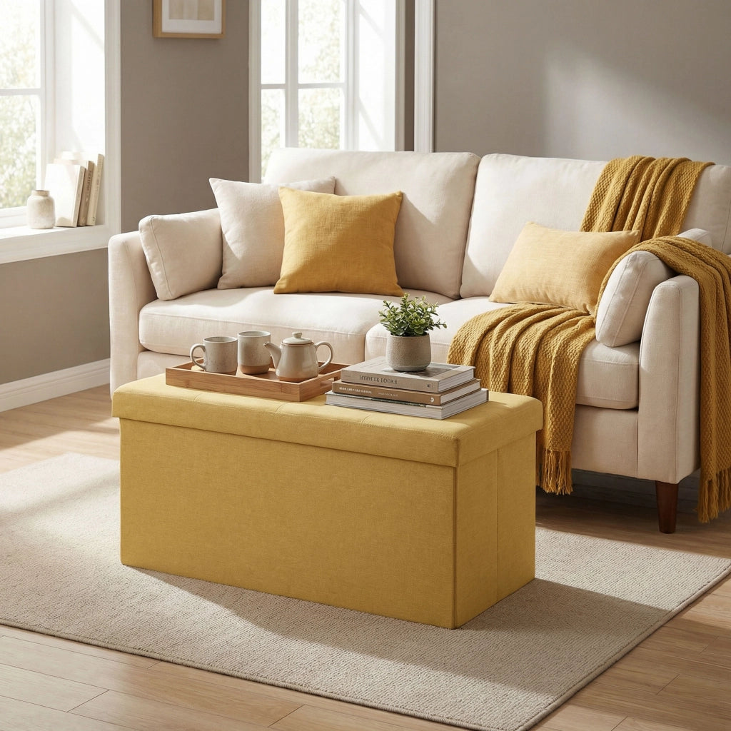 Pouf contenitore pieghevole 84L ¨C Xylo ¨C tessuto lino sintetico giallo 76x38x38 cm