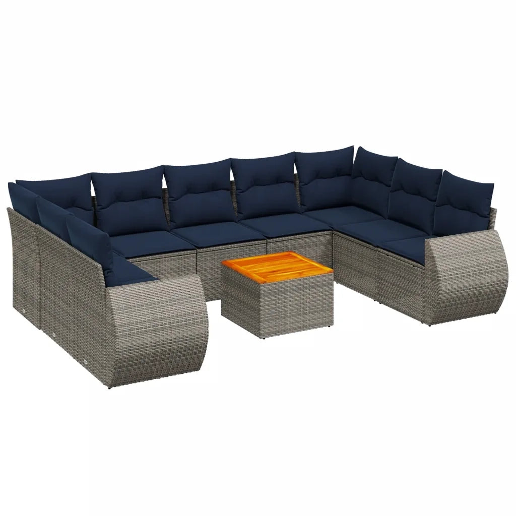 Set Divani da Giardino 10 pz con Cuscini Grigio in Polyrattan 3225151